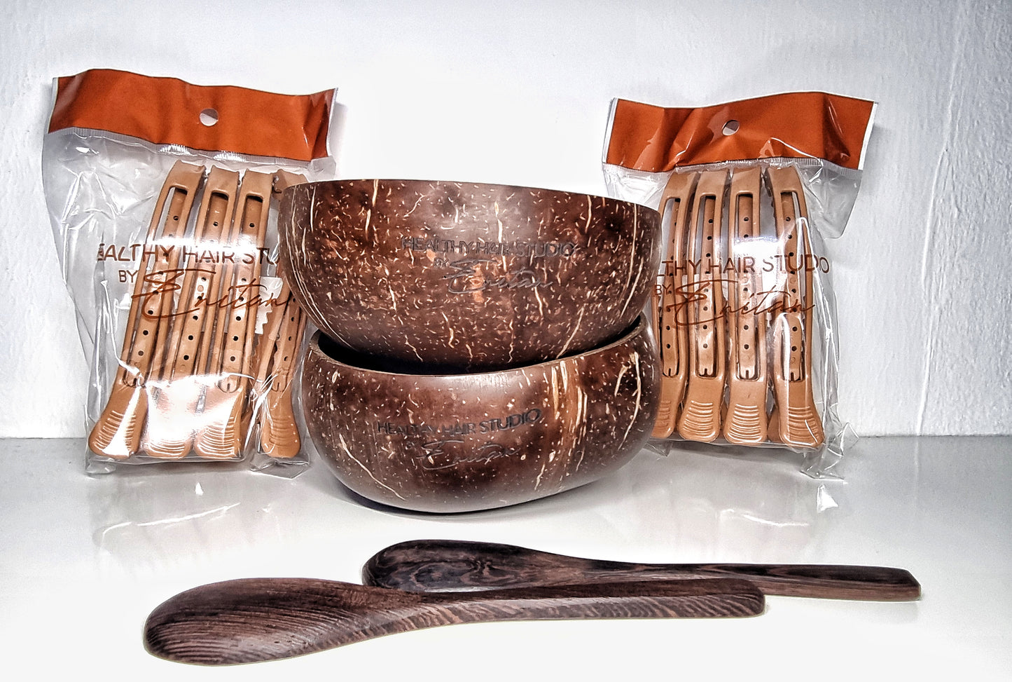 Haircare bundle Set - 2 x bowls (with spoons) and 8 x clamp clips
