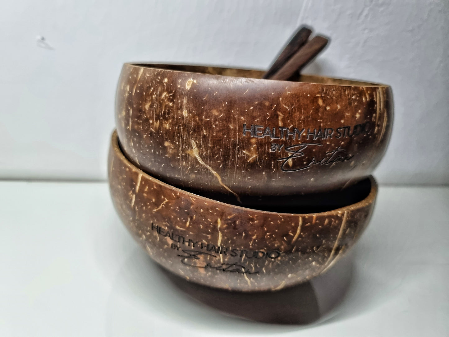 2 x hand made coconut mixing bowl with 2 spoons